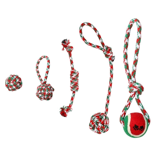 Set Of 5Pcs Christmas Dog Rope Chew Toys Dog Interactive Toys Set For