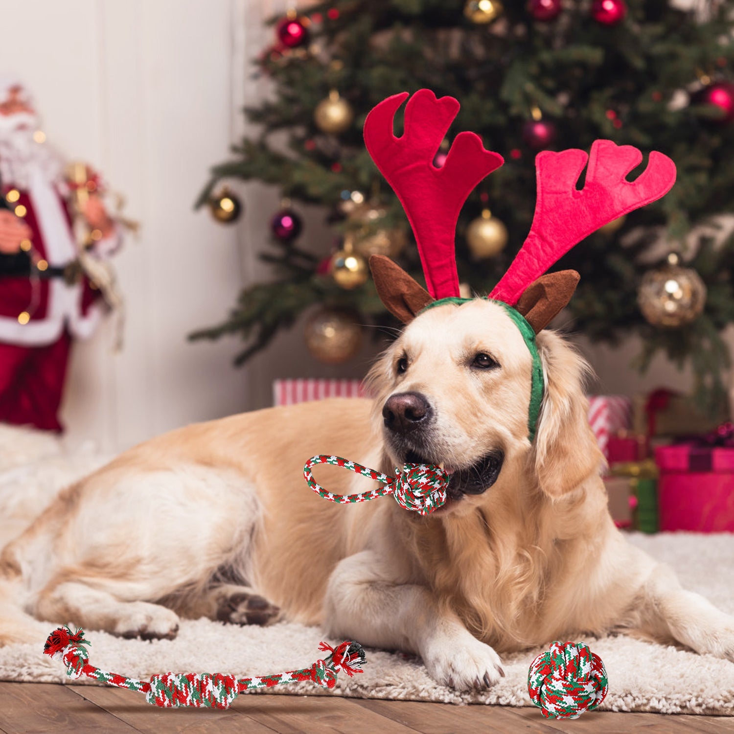 Set Of 5Pcs Christmas Dog Rope Chew Toys Dog Interactive Toys Set For