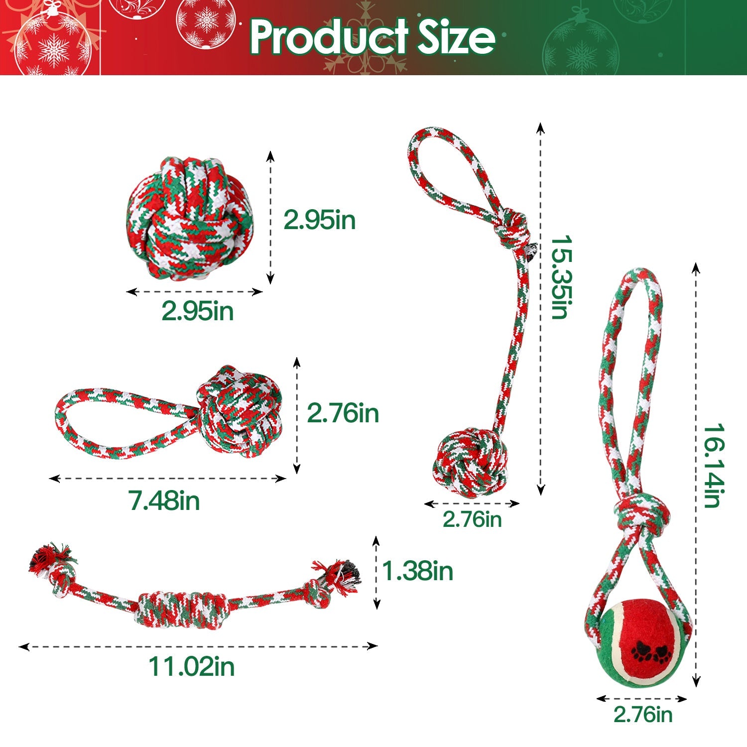 Set Of 5Pcs Christmas Dog Rope Chew Toys Dog Interactive Toys Set For
