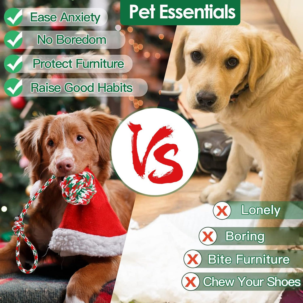 Set Of 5Pcs Christmas Dog Rope Chew Toys Dog Interactive Toys Set For