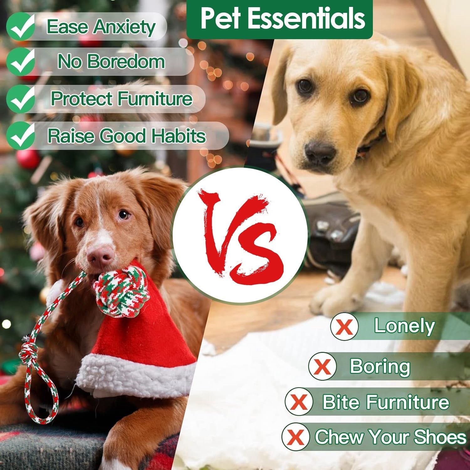 Set Of 5Pcs Christmas Dog Rope Chew Toys Dog Interactive Toys Set For
